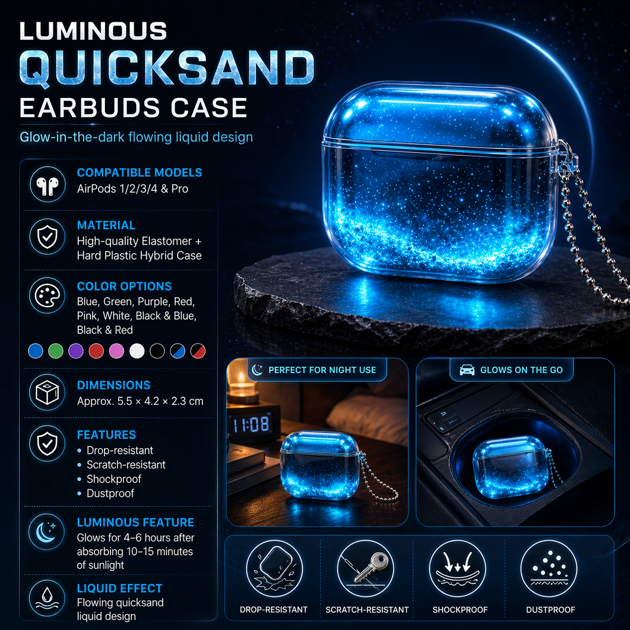 ✨ REBYIPO® Glow-in-the-Dark Liquid Glitter Headphone Case for AirPods 1/2/3/4 & Pro