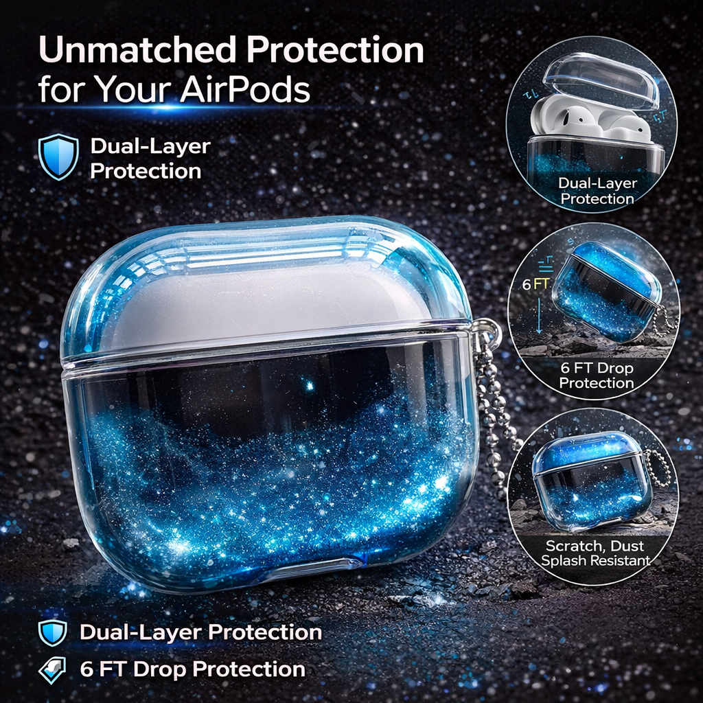 ✨ REBYIPO® Glow-in-the-Dark Liquid Glitter Headphone Case for AirPods 1/2/3/4 & Pro