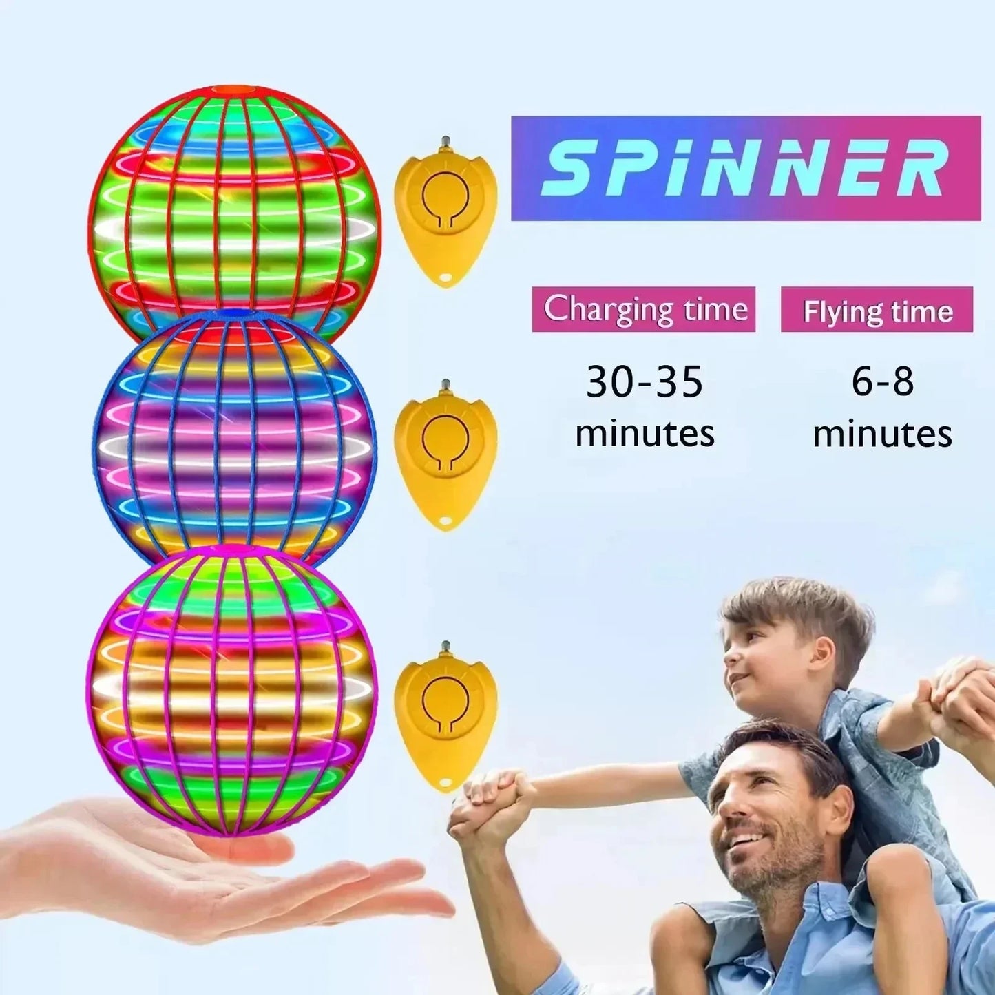 🌐  Flying Boomerang 𝐔𝐅𝐎 Spinner – Hand-Controlled 360° LED Hover Ball