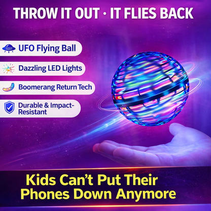 🌐  Flying Boomerang 𝐔𝐅𝐎 Spinner – Hand-Controlled 360° LED Hover Ball
