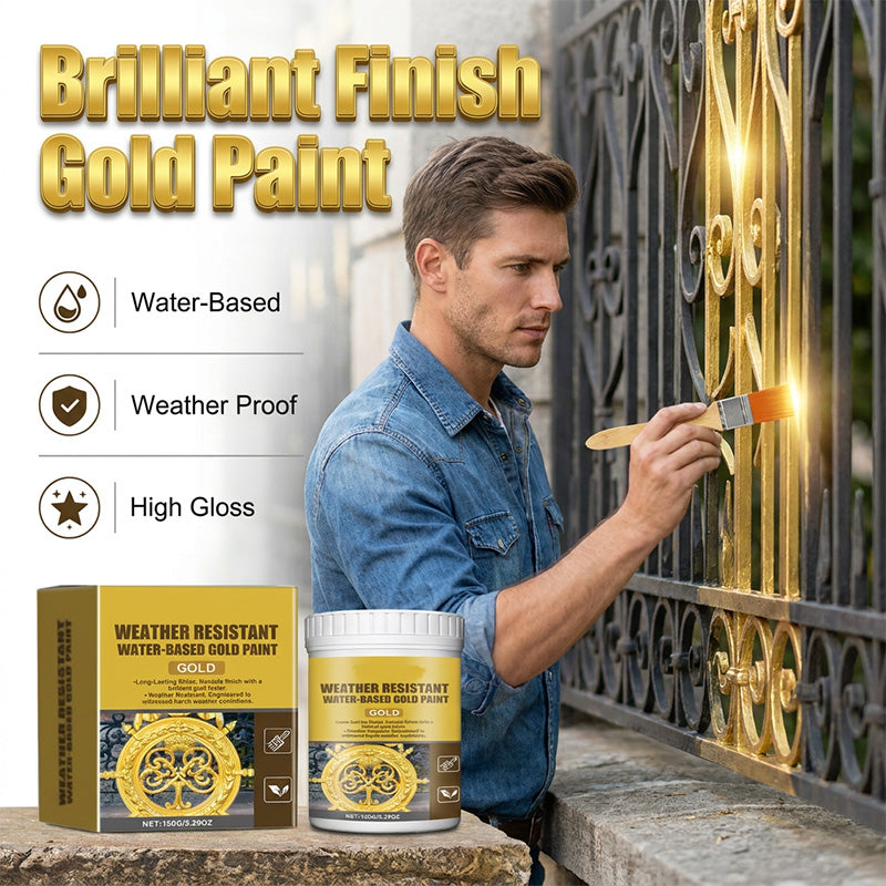 🥳2026 HOT SALE🥳💞50K+ SOLD! 🏠✨ 50% OFF! Weatherproof Gold Paint – Water-based, brilliant gloss. Safe for metal, wood, and stone. Withstands rain and sun! 🖌️💛